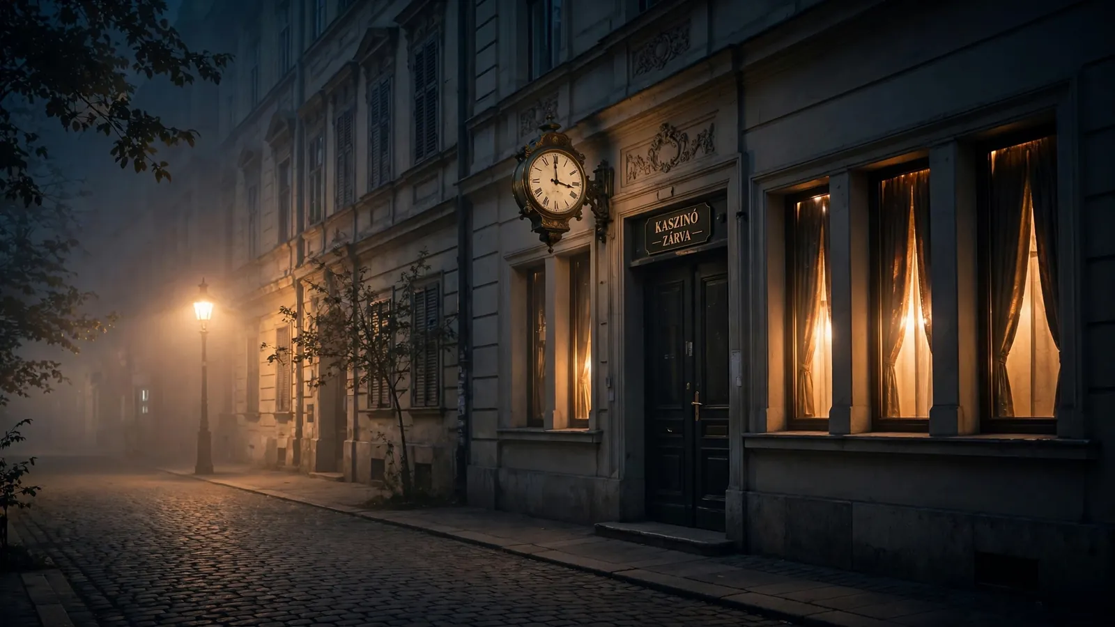 Budapesti utca hajnali három órakor zárt kaszinóbejárattal